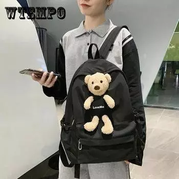 Милый рюкзак с мультяшным медведем для девочек, контрастный цвет, противоугонная сумка на плечо, универсальная школьная сумка для девочек-подростков, водонепроницаемый школьный рюкзак 30*12.5*40.5cm зелёный