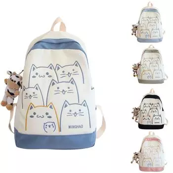 Милый рюкзак с персонализированной вышивкой, мультяшная школьная сумка, контрастный цветной рюкзак One Size чёрный