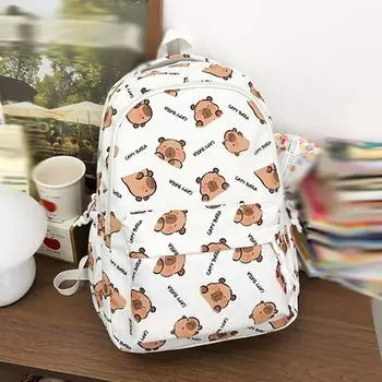 Милый рюкзак с рисунком девушки Капибара, привлекательный внешний вид, легкий, большой емкости, универсальный, студенческий рюкзак 31*18*45cm белый
