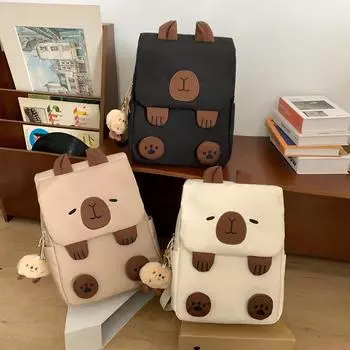 Милый рюкзак с рисунком капибары, школьный женский рюкзак большой емкости чёрный