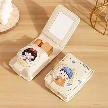 Милый с зеркалом чехол для помады из искусственной кожи, мини-защитный чехол для помады с рисунком, портативный легкий чехол для помады, подарки