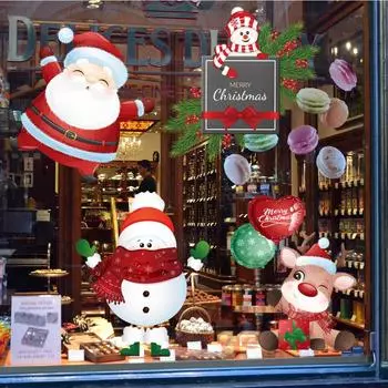 Милый Санта-Снеговик Лось Рождественские украшения Наклейка на окно Рождественская вечеринка Статическая наклейка