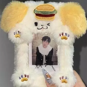 Милый щенок-гамбургер, плюшевый держатель удостоверения личности, держатель для фотокарты, идол, 3 дюйма, чехол для хранения фотографий, сумка-брелок, подвески, подарки one size