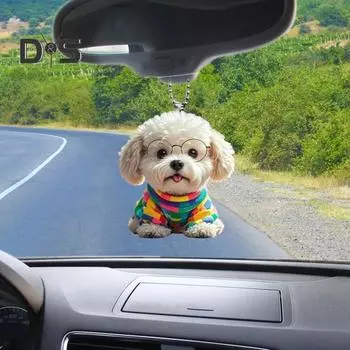 Милый щенок подвеска зеркало автомобиля подвесное украшение акриловая собака брелок рождественская елка декор рюкзак очарование подарок для женщин девочек Dog