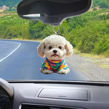 Милый щенок подвеска зеркало автомобиля подвесное украшение акриловая собака брелок рождественская елка декор рюкзак очарование подарок для женщин девочек Dog