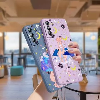 Милый Сейлор Мун гриль для Samsung A52 A32 A22 A71 A51 A31 A21S A12 A03S A50 A30 A20 A10 5G жидкий силиконовый чехол для телефона с веревкой Samsung A10