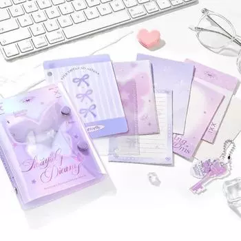 Милый шикарный блокнот для вырезок с подвеской, милый бант-бабочка, блокнот с лентой, красочные страницы, дневник, школьные принадлежности фиолетовый