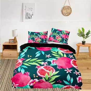 Милый шикарный комплект постельного белья с фруктами для детей, декор комнаты для девочек и мальчиков, тропический ананас, вишня, гранат, принт, пододеяльник, наволочки EU single(135x200cm)