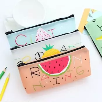 Милый школьный пенал в фруктовом стиле для девочек, новинка, кожаная сумка-карандаш, кавайные канцелярские сумки белый