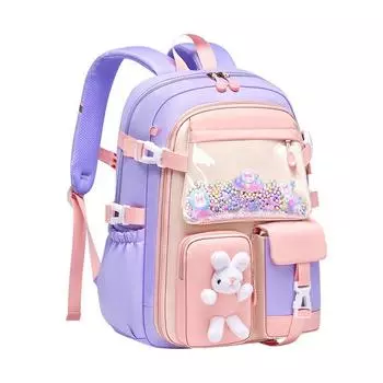 Милый школьный рюкзак принцессы, водонепроницаемый рюкзак для учащихся начальной школы 1-3-6 классов, школьные сумки с кроликом для девочек L фиолетовый