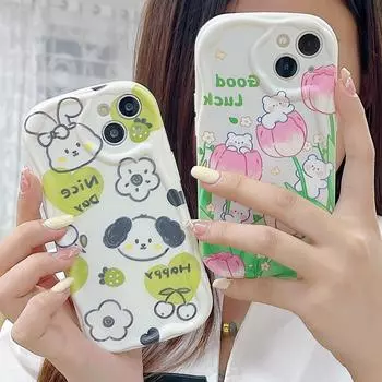 Милый силиконовый чехол для Tecno Spark 8C iPhone 15 14 Samsung A54 A34 Xiaomi Redmi Note 12 11 Pro Funda Cartoon Puppy Tulip Flower Cover Мягкий бампер из ТПУ Infinix Hot 10 Play