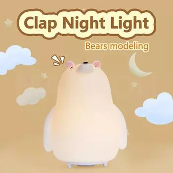Милый силиконовый детский ночник в виде медведя, подарок, USB-зарядка, сенсорный светильник для кровати с изображением животного, украшение для сна