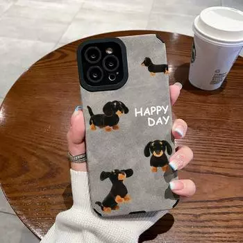 Милый силиконовый кожаный чехол Happy Dog для iPhone 14 12 11 13 15 Pro Max Mini SE 7 8 Plus X XS XR, мягкий противоударный чехол For SE 2020-SE 2022