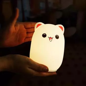 Милый силиконовый ночник с животными, функция автоматического выключения, затемняемый, перезаряжаемый, 7 цветов, детская лампа, прикроватное украшение