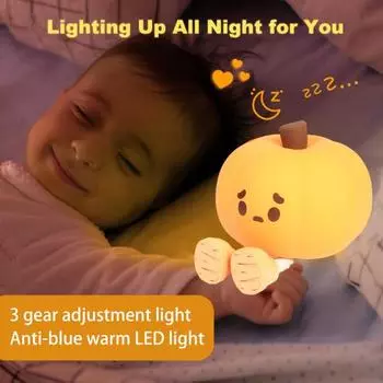 Милый силиконовый ночник в виде тыквы, не содержащий бисфенол-А, сжимаемый, не мерцающий, с регулируемой яркостью, анти-синий свет, перезаряжаемая детская лампа, многофункциональная игрушка 1pc