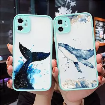 Милый синий кит косатка мультфильм чехлы для телефонов матовый прозрачный для iPhone 7 8 11 12 s mini pro X XS XR MAX Plus чехол фундамент iPhone12