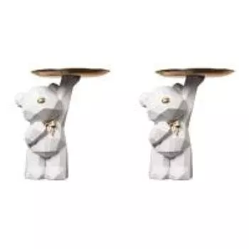 Милый скандинавский геометрический лоток для хранения медведей из смолы для прихожей/гостиной (белый)