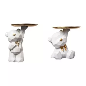 Милый скандинавский геометрический лоток для хранения медведей из смолы для прихожей/гостиной (белый) #