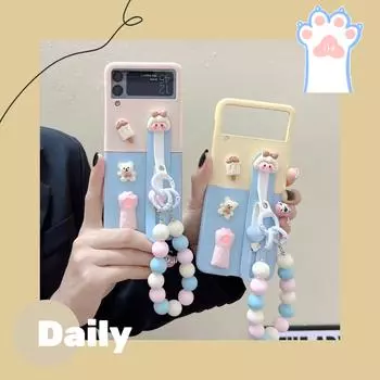 Милый складной чехол для телефона Samsung Z Flip 4, жесткий чехол Zflip3 с браслетом для Samsung Galaxy Z Flip 4 Z Flip 3 5g For Z Flip 4