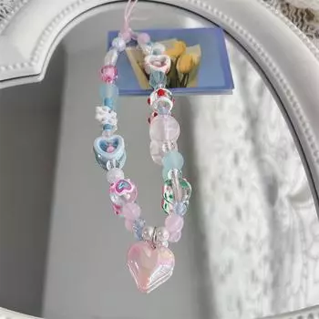Милый Сладкий Звезда Сердце Любовь Бисером Шнурок для Телефона Ремешок Брелок Подвеска Цепочка для Телефона Веревочка на Запястье Украшение для Сумки Шарм для Телефона для Девочки Подарок