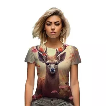 Милый сливовый олень с 3D принтом забавный Y2k модная женская базовая футболка элегантная винтажная с коротким рукавом элегантная повседневная женская удобная футболка M
