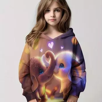 Милый слон с принтом в виде девушки, уличная толстовка с капюшоном, удобный джемпер с длинным рукавом, детская одежда в подарок 100