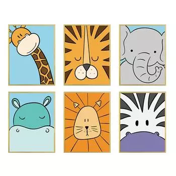 Милый слон Жираф Лев Зебра Бегемот Плакат с животными Детская Настенная картина на холсте Детская картина Скандинавская детская комната Декор A4 21x30cm No Frame