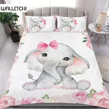 Милый слоненок цветы пододеяльник комплект милый мультфильм животные комплект постельного белья жираф пододеяльник двойной полный для девочек мальчиков подарок EU single(135x200cm)