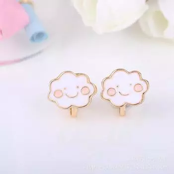 Милый смайлик без пирсинга ушей, клипсы для ушей, аксессуары для женщин, облако