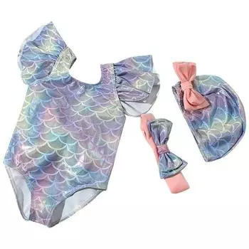 Милый сплошной купальник принцессы-русалки для девочек, малышей, купальный костюм для купания в горячих источниках 90 12-24M