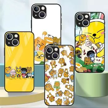 Милый стеклянный чехол Kakao Friends для Apple iPhone 14 13 Pro 11 12 7 8 Plus SE 2022 XR X XS Max 6 6S, закаленный чехол для телефона с рисунком iPhone 14 Plus