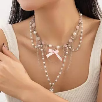 Милый стиль, комплект из акриловых бусин с кисточкой из свежего жемчуга K necklace 6874 белый
