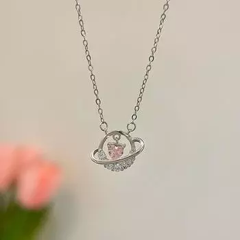 Милый стиль розовое ожерелье «Планета любви» маленькая свежая цепочка на ключицу для подарка девушке украшение