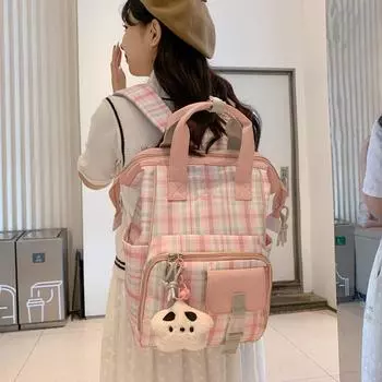 Милый студенческий школьный рюкзак в студенческом стиле, клетчатый рюкзак для девочек, дорожный рюкзак большой емкости для детей жёлтый
