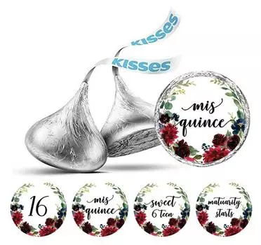 Милый сувенир Цветочные наклейки на 16-й день рождения Quinceanera Шоколадные этикетки 190 шт. 0.75 Inches Diameter синий