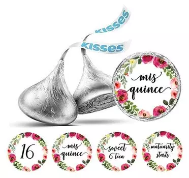 Милый сувенир Цветочный Quinceanera 16 наклеек на день рождения Шоколадные этикетки 190 шт 0.75 Inches Diameter синий