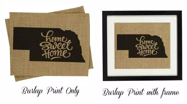 Милый сувенир Home Sweet Home Burlap Print Wall Decor Карта штата Небраска Подарок на новоселье - только Burlap Print Burlap Print Only(8 x 10 Inches) бежевый