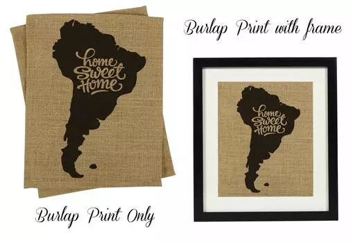 Милый сувенир Home Sweet Home Burlap Print Wall Decor Карта Южной Америки Подарок на новоселье - только Burlap Print Burlap Print Only(8 x 10 Inches) бежевый