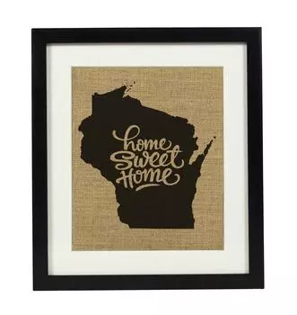 Милый сувенир Home Sweet Home Burlap Print Wall Decor Карта штата Висконсин Подарок на новоселье — только Burlap Print Burlap Print Only(8 x 10 Inches) бежевый