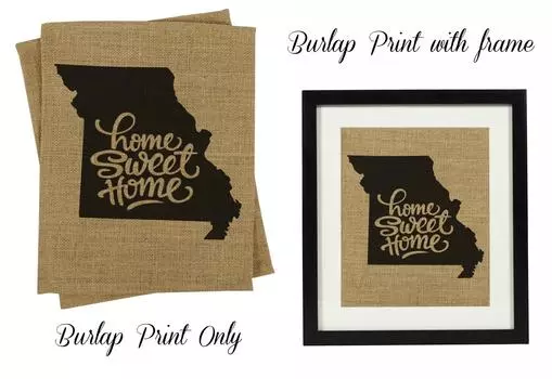 Милый сувенир Home Sweet Home Burlap Print Wall Decor Карта штата Миссури Подарок на новоселье - только Burlap Print Burlap Print Only(8 x 10 Inches) бежевый