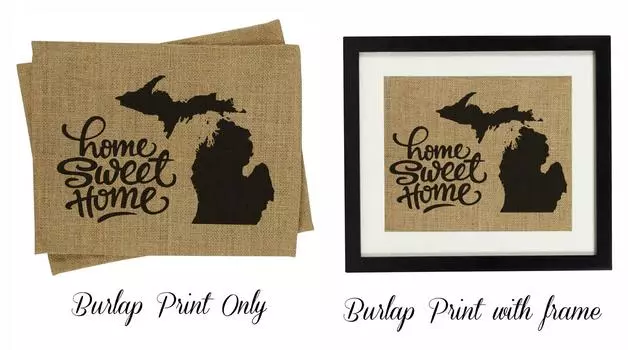 Милый сувенир Home Sweet Home Burlap Print Wall Decor Карта штата Мичиган Подарок на новоселье - только Burlap Print Burlap Print Only(8 x 10 Inches) бежевый