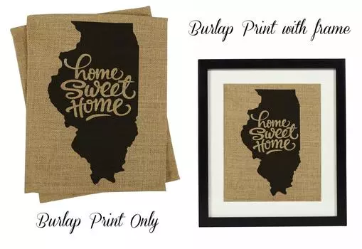 Милый сувенир Home Sweet Home Burlap Print Wall Decor Карта штата Иллинойс Подарок на новоселье — только Burlap Print Burlap Print Only(8 x 10 Inches) бежевый