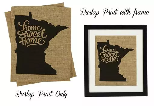 Милый сувенир Home Sweet Home Burlap Print Wall Decor Карта штата Миннесота Подарок на новоселье - только Burlap Print Burlap Print Only(8 x 10 Inches) бежевый