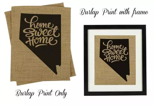 Милый сувенир Home Sweet Home Burlap Print Wall Decor Карта штата Невада Подарок на новоселье - только Burlap Print Burlap Print Only(8 x 10 Inches) бежевый