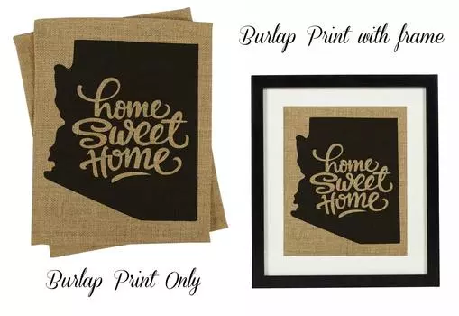 Милый сувенир Home Sweet Home Burlap Print Wall Decor Карта штата Аризона Идея подарка на новоселье - Burlap Print Only Burlap Print Only(8 x 10 Inches) бежевый