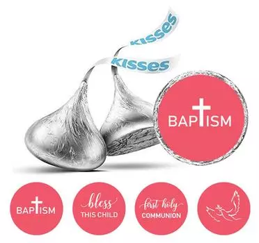 Милый сувенир Таинство Крещение Тема Наклейки Конфеты Шоколад Этикетки 190 шт 0.75 Inches Diameter розовый