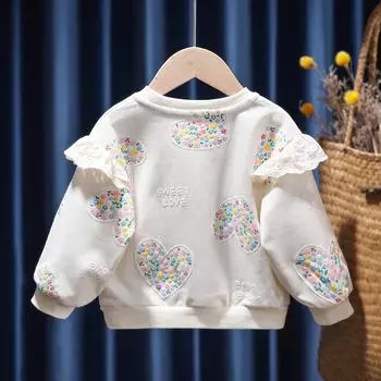 Милый свитер для девочек на весну и осень, топ с круглым вырезом и длинными рукавами для детей среднего и маленького возраста 130