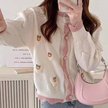 Милый свитер, кардиган, топ 2023, весенне-осенний вязаный кардиган, женский вязаный кардиган с 3D дизайном, свитер для маленькой толпы, женское пальто