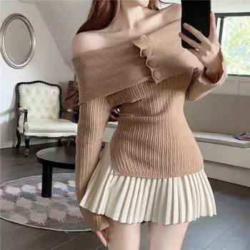 Милый свитер Y2k с открытыми плечами, женский трикотажный тонкий элегантный топ с пуговицами и косой горловиной, эстетика 2000-х годов, корейская мода, повседневные пуловеры S белый