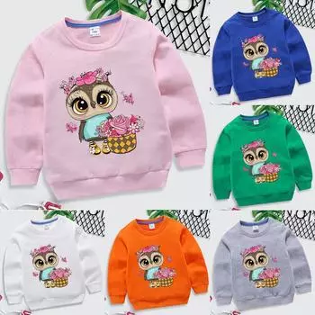 Милый свитшот с принтом совы для мальчиков и девочек, детские осенне-зимние повседневные пуловеры с героями мультфильмов, верхняя одежда 160 красный